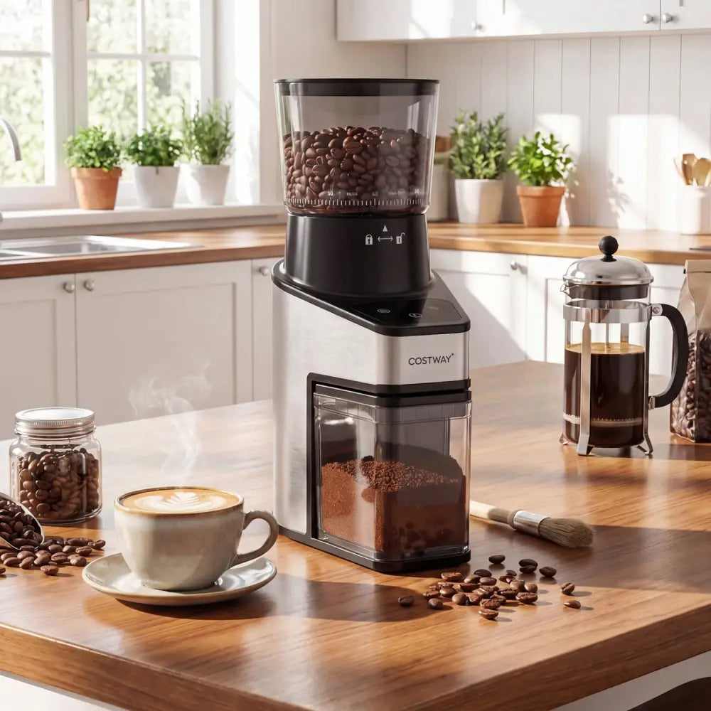 Conical Burr Coffee Grinder with 60 Precise Grinding Settings and Digital Display-Silver - Silver - Juicers & Coffee