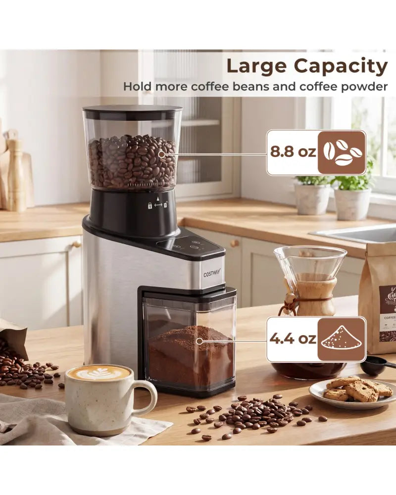 Conical Burr Coffee Grinder with 60 Precise Grinding Settings and Digital Display-Silver - Silver - Juicers & Coffee