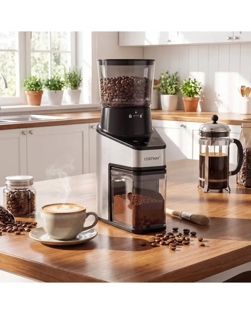 Conical Burr Coffee Grinder with 60 Precise Grinding Settings and Digital Display-Silver - Silver - Juicers & Coffee