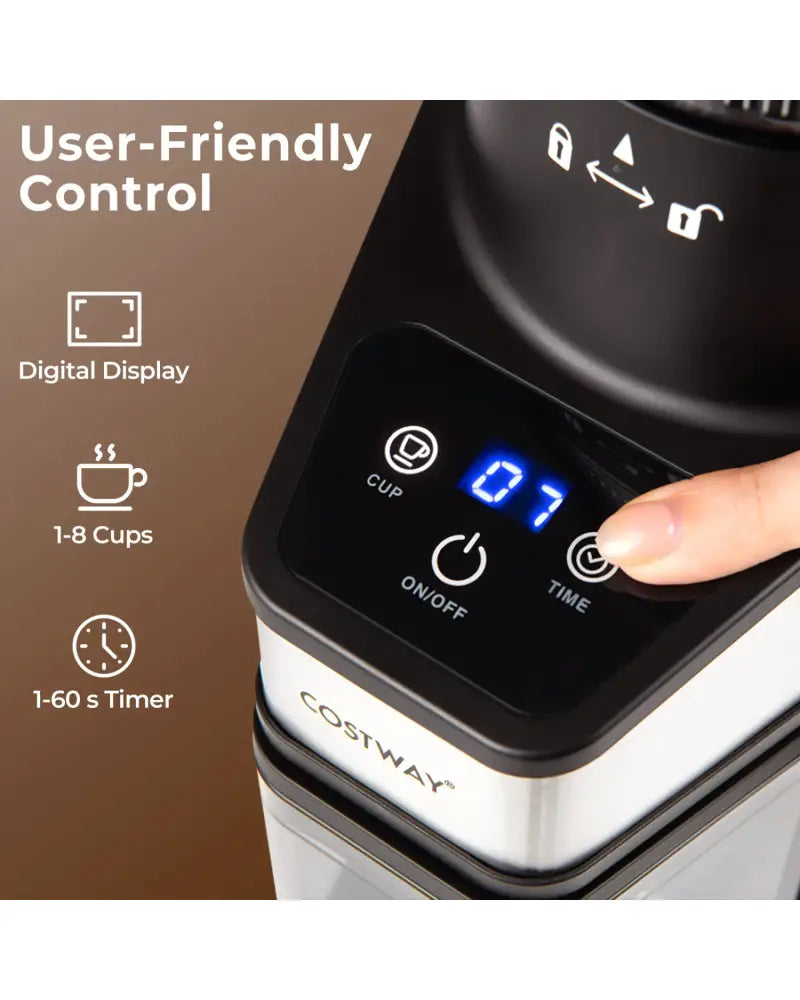 Conical Burr Coffee Grinder with 60 Precise Grinding Settings and Digital Display-Silver - Silver - Juicers & Coffee
