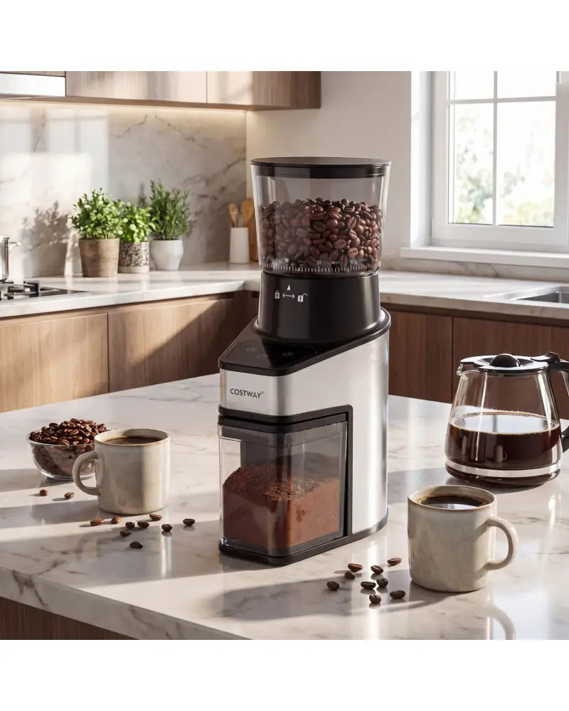 Conical Burr Coffee Grinder with 60 Precise Grinding Settings and Digital Display-Silver - Silver - Juicers & Coffee