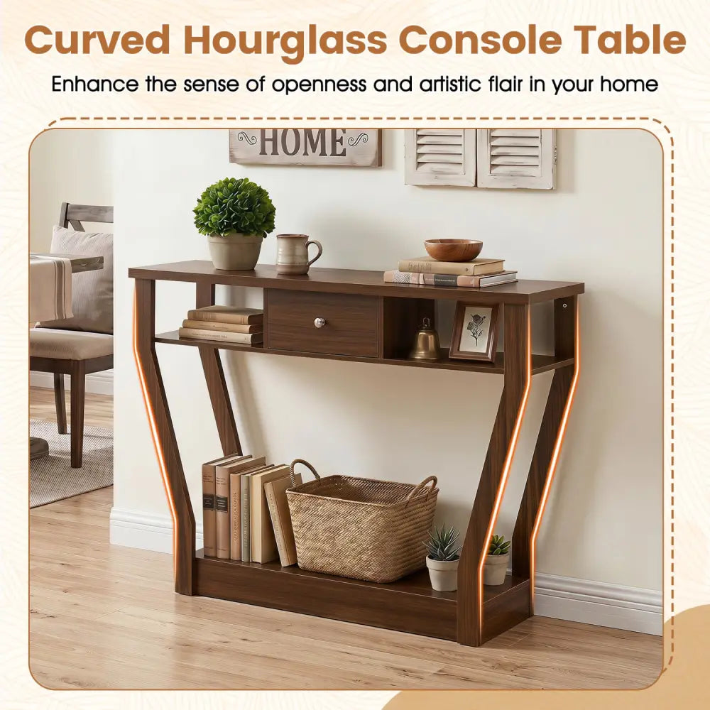 Console Hall Table with Storage Drawer and Shelf-Walnut - Walnut - Console Tables