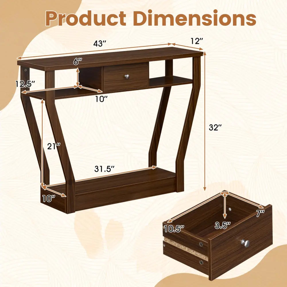 Console Hall Table with Storage Drawer and Shelf-Walnut - Walnut - Console Tables