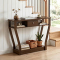 Console Hall Table with Storage Drawer and Shelf-Walnut - Walnut - Console Tables