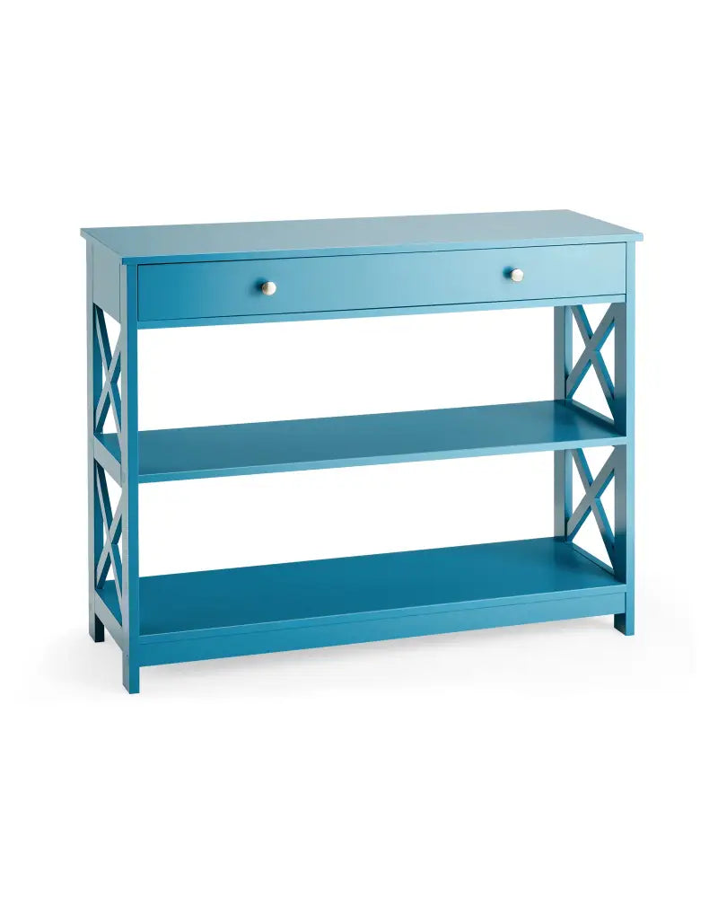 Console Table 3-Tier with Drawer and Storage Shelves-Blue - Blue - Console Tables