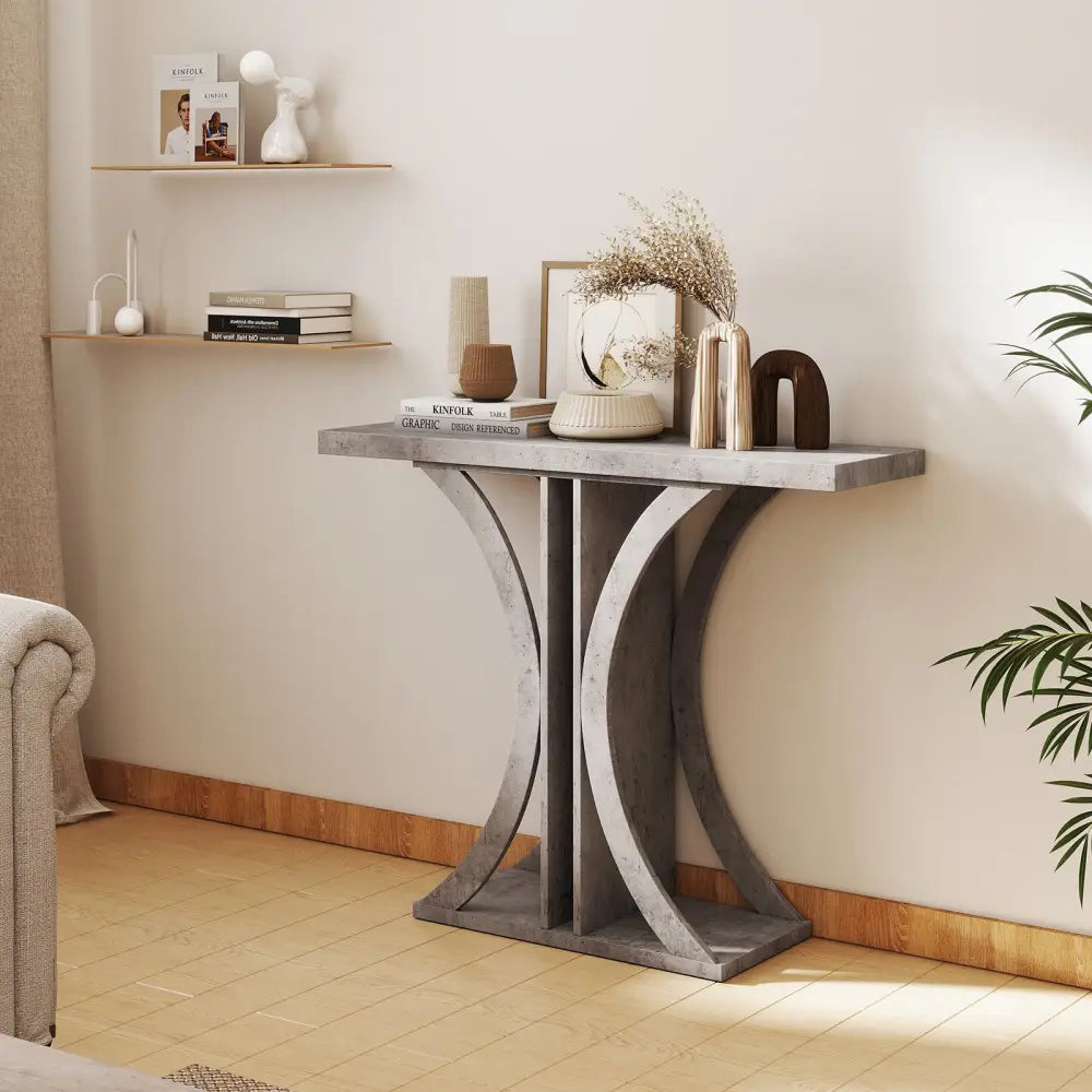 Console Table 39.5 Inch Rectangular Entryway Table with Geometric Frame-Gray - Gray - Console Tables