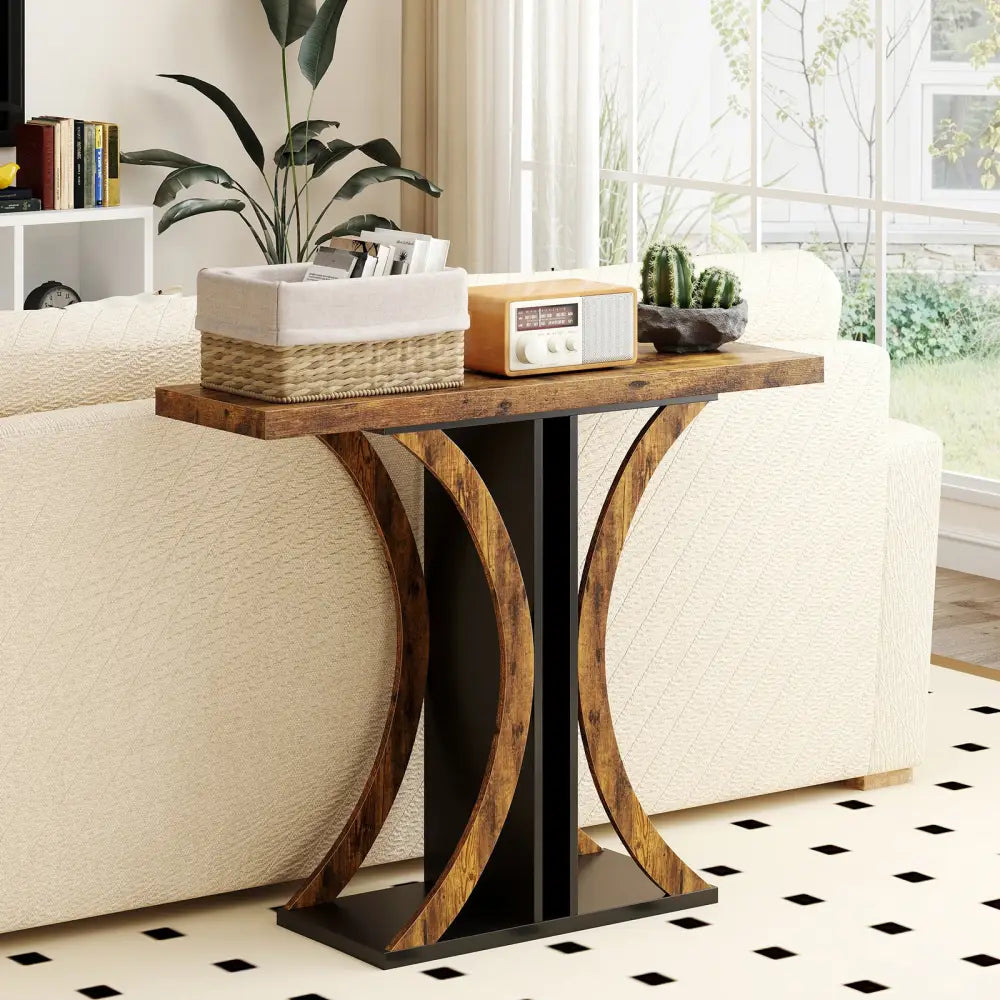 Console Table 39.5 Inch Rectangular Entryway Table with Geometric Frame-Rustic Brown - Rustic Brown - Console Tables