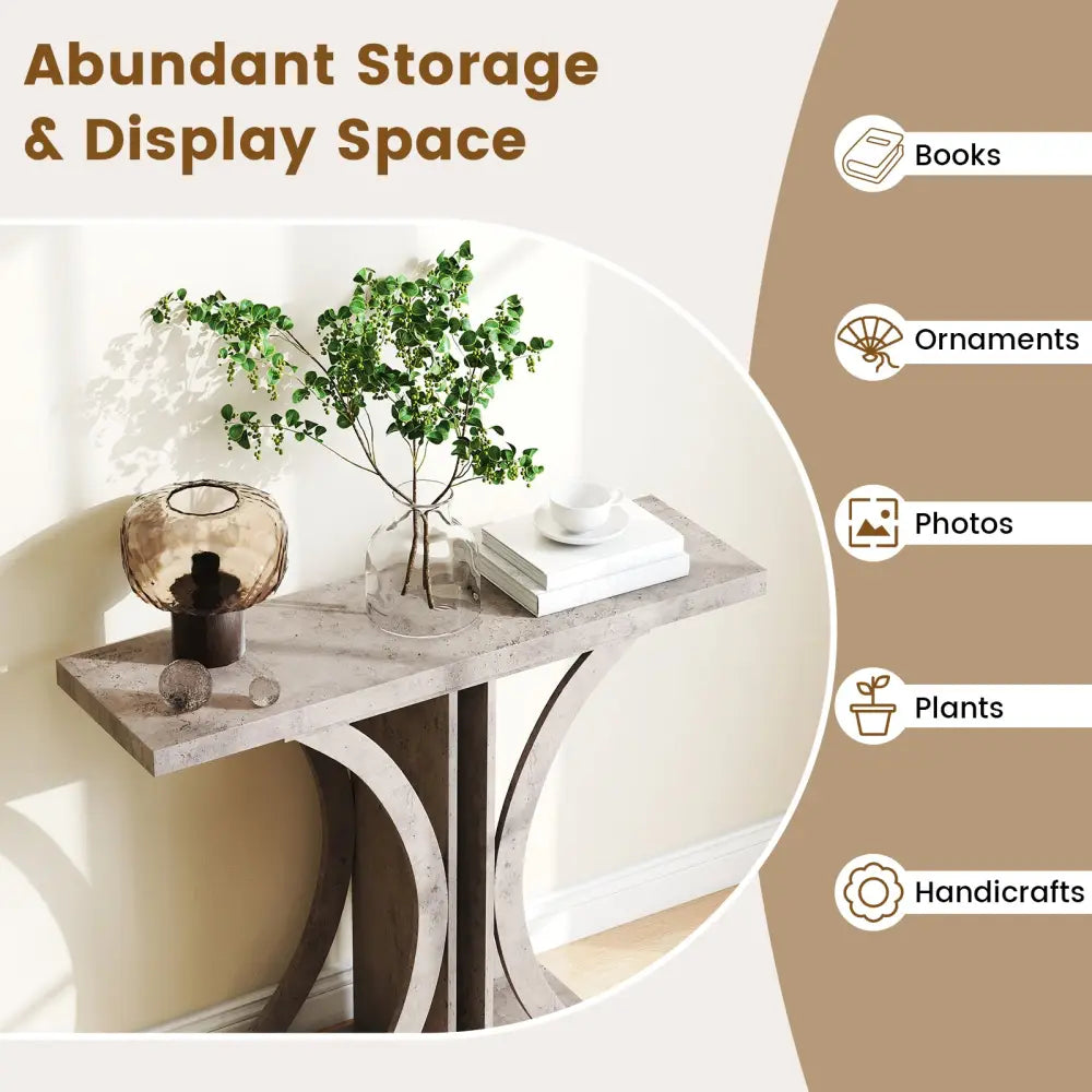 Console Table 39.5 Inch Rectangular Entryway Table with Geometric Frame-Gray - Gray - Console Tables