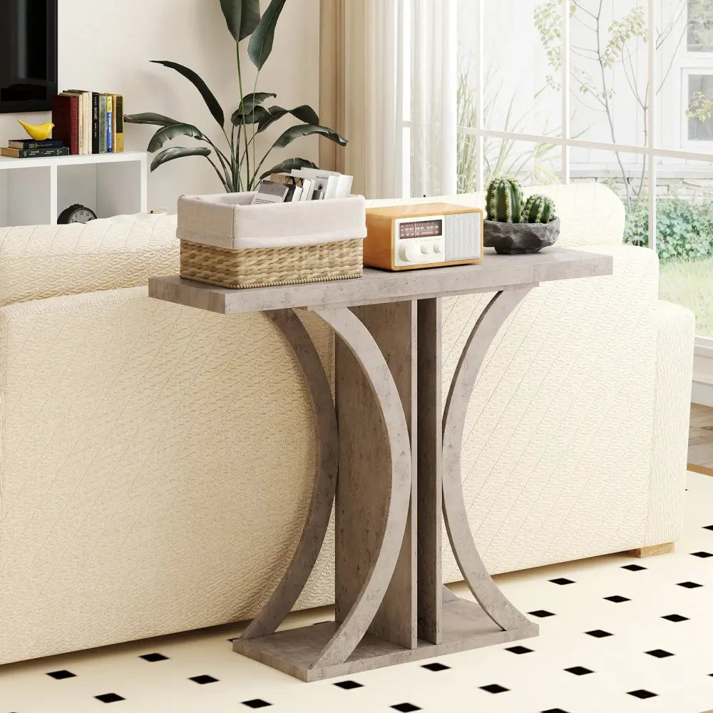 Console Table 39.5 Inch Rectangular Entryway Table with Geometric Frame-Gray - Gray - Console Tables