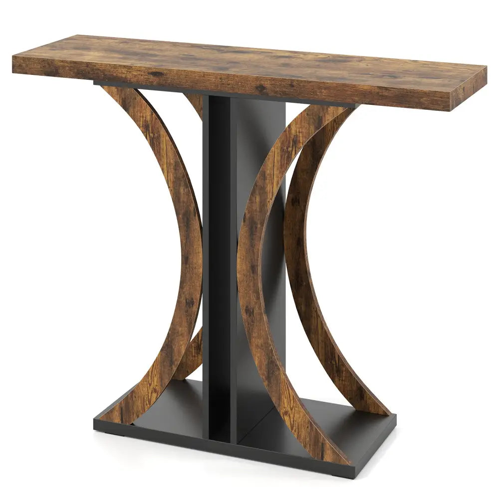 Console Table 39.5 Inch Rectangular Entryway Table with Geometric Frame-Rustic Brown - Rustic Brown - Console Tables