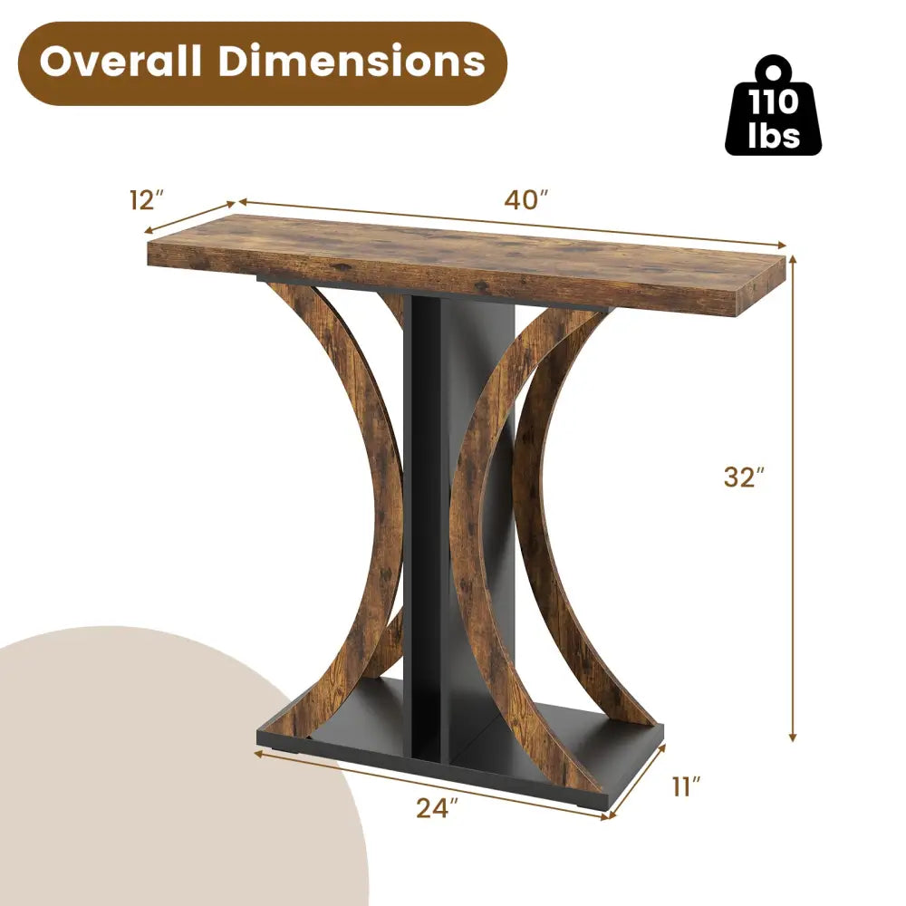 Console Table 39.5 Inch Rectangular Entryway Table with Geometric Frame-Rustic Brown - Rustic Brown - Console Tables