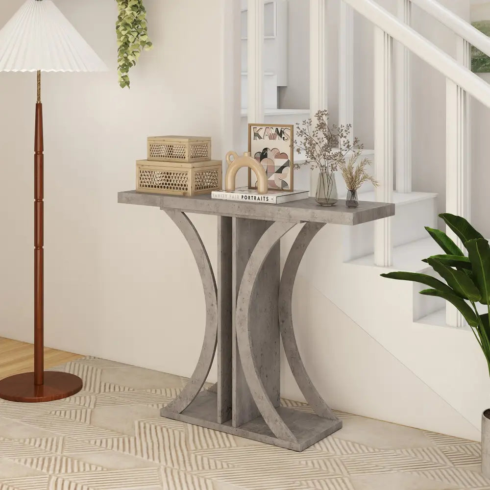 Console Table 39.5 Inch Rectangular Entryway Table with Geometric Frame-Gray - Gray - Console Tables