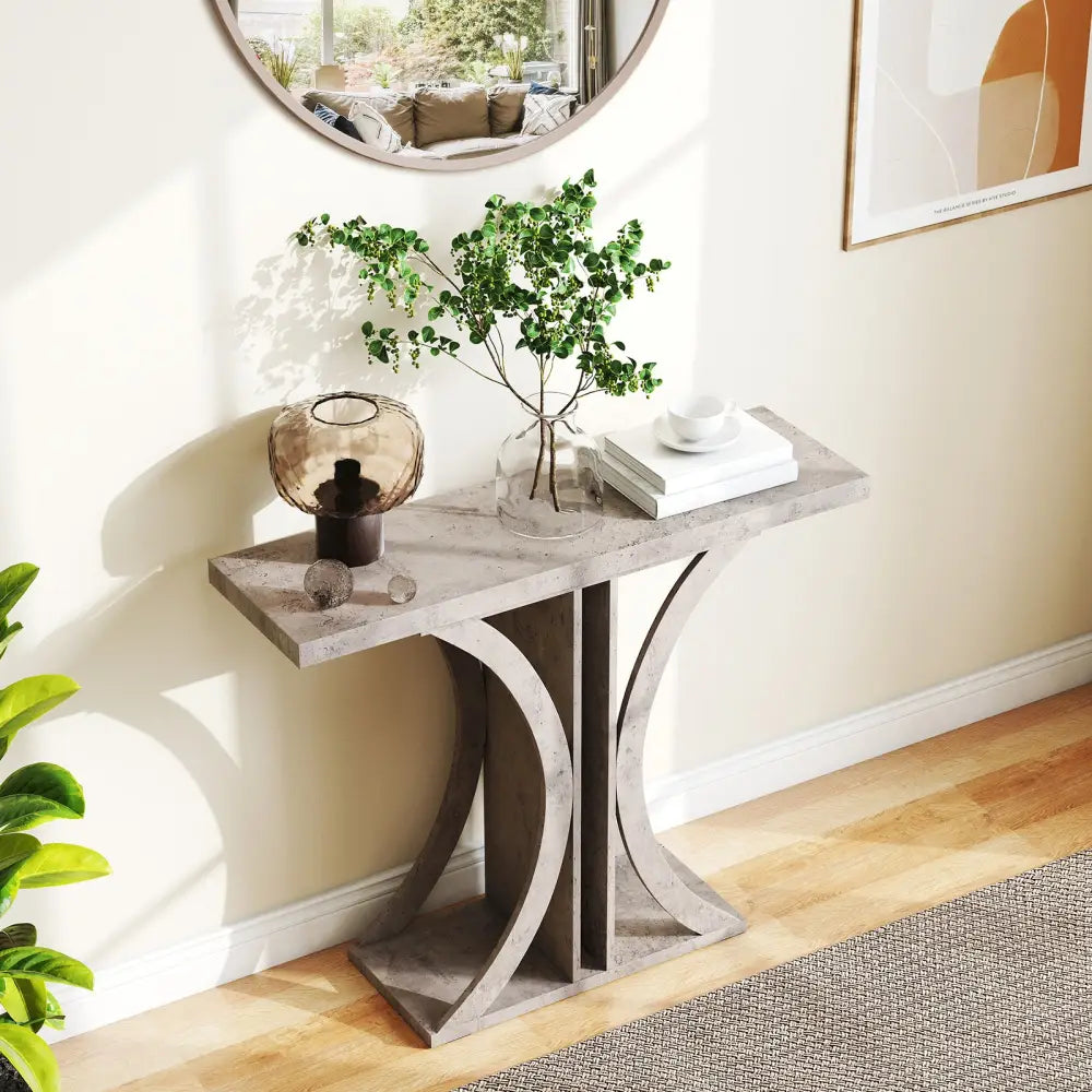 Console Table 39.5 Inch Rectangular Entryway Table with Geometric Frame-Gray - Gray - Console Tables