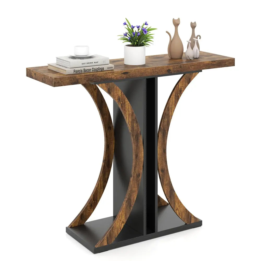 Console Table 39.5 Inch Rectangular Entryway Table with Geometric Frame-Rustic Brown - Rustic Brown - Console Tables