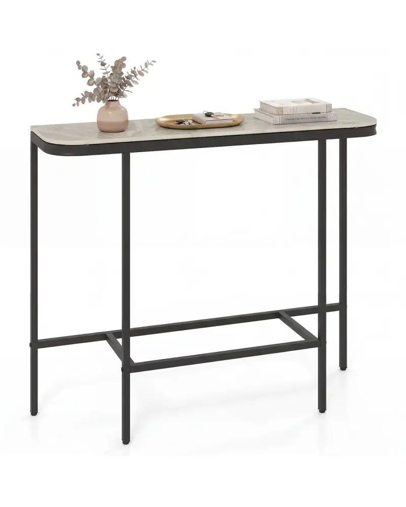 Console Table 44-Inch Entryway Table with Faux Marble Tabletop and Heavy-Duty Metal Frame-Gray - Gray - Console Tables