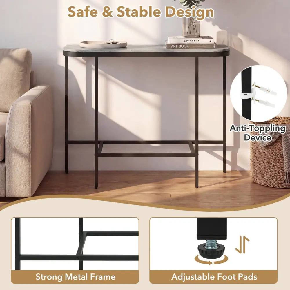 Console Table 44-Inch Entryway Table with Faux Marble Tabletop and Heavy-Duty Metal Frame-Gray - Gray - Console Tables