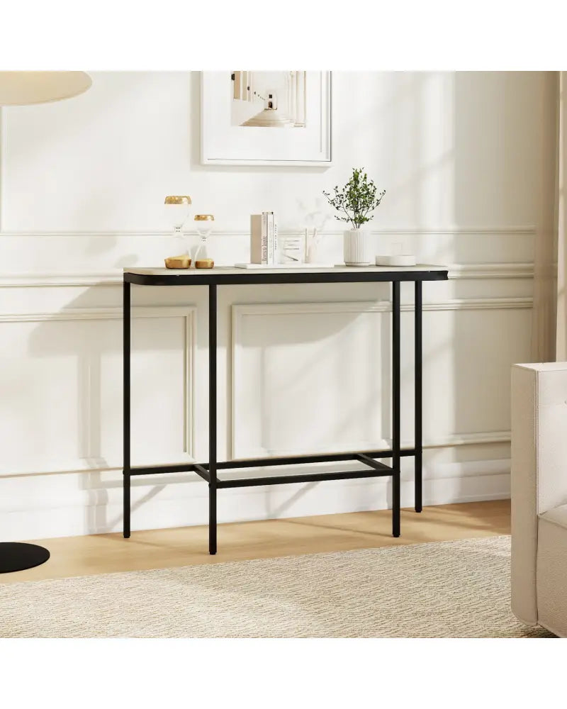 Console Table 44-Inch Entryway Table with Faux Marble Tabletop and Heavy-Duty Metal Frame-Gray - Gray - Console Tables