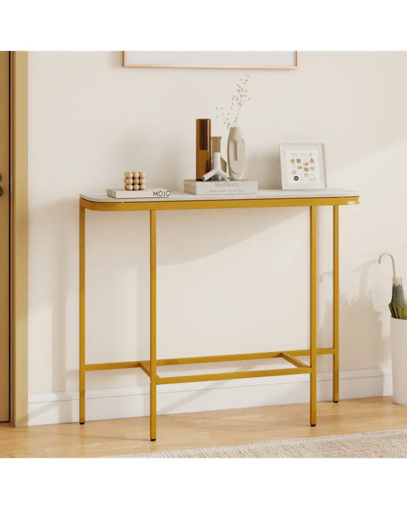 Console Table 44-Inch Entryway Table with Faux Marble Tabletop and Heavy-Duty Metal Frame-White - White - Console Tables