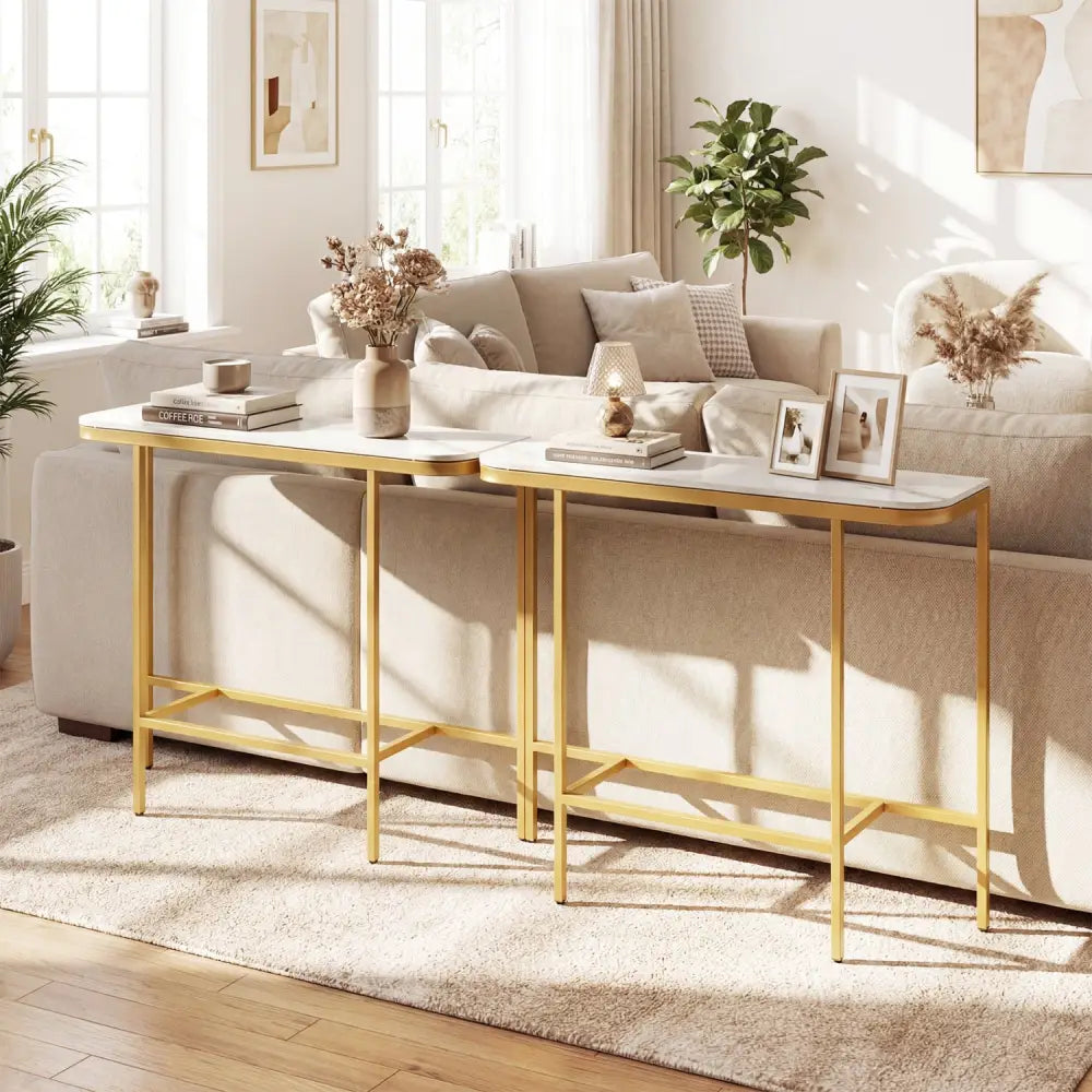Console Table 44-Inch Entryway Table with Faux Marble Tabletop and Heavy-Duty Metal Frame-White - White - Console Tables