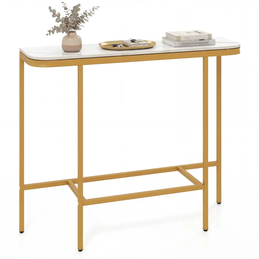 Console Table 44-Inch Entryway Table with Faux Marble Tabletop and Heavy-Duty Metal Frame-White - White - Console Tables