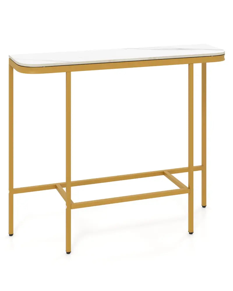 Console Table 44-Inch Entryway Table with Faux Marble Tabletop and Heavy-Duty Metal Frame-White - White - Console Tables