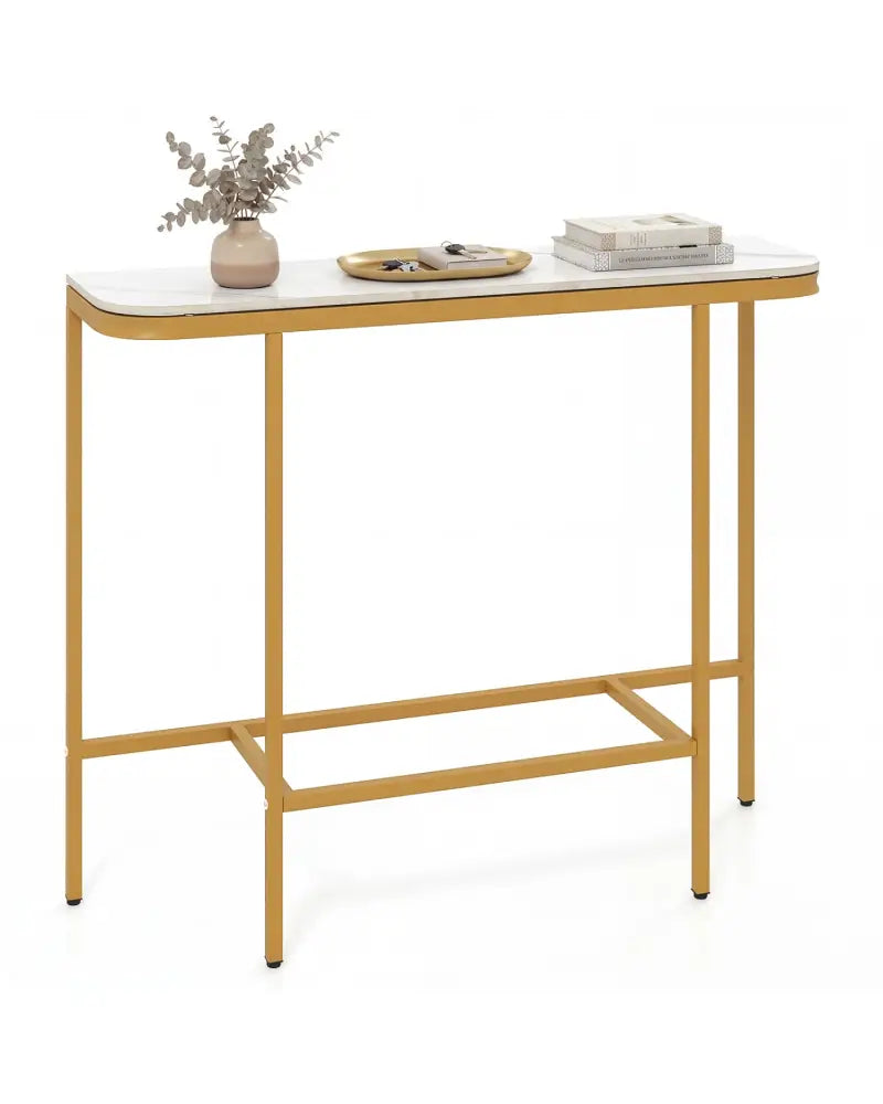 Console Table 44-Inch Entryway Table with Faux Marble Tabletop and Heavy-Duty Metal Frame-White - White - Console Tables