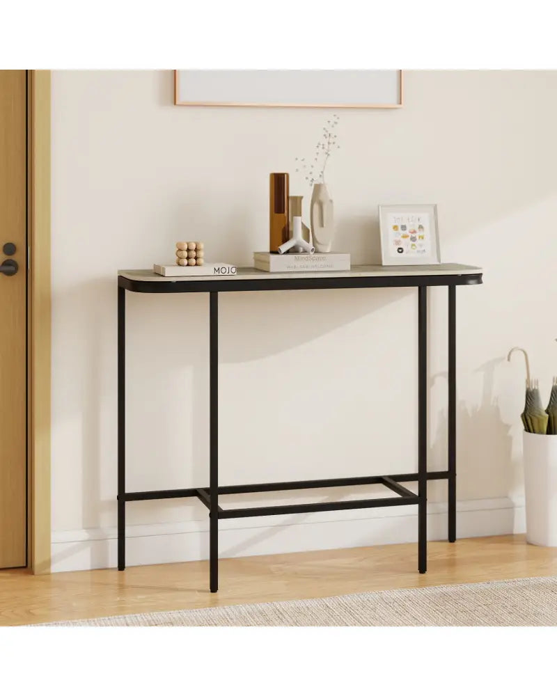 Console Table 44-Inch Entryway Table with Faux Marble Tabletop and Heavy-Duty Metal Frame-Gray - Gray - Console Tables