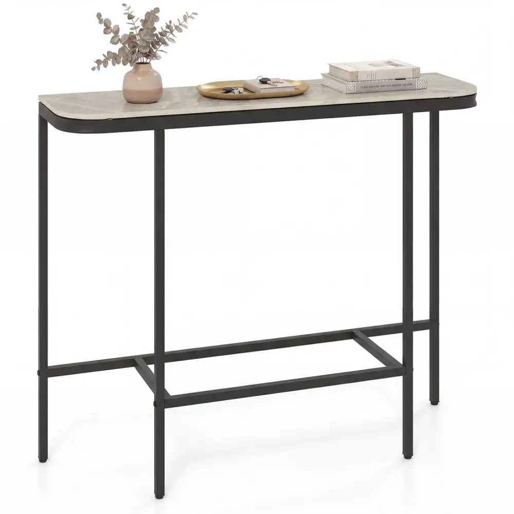 Console Table 44-Inch Entryway Table with Faux Marble Tabletop and Heavy-Duty Metal Frame-Gray - Gray - Console Tables