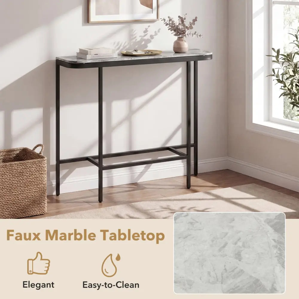 Console Table 44-Inch Entryway Table with Faux Marble Tabletop and Heavy-Duty Metal Frame-Gray - Gray - Console Tables