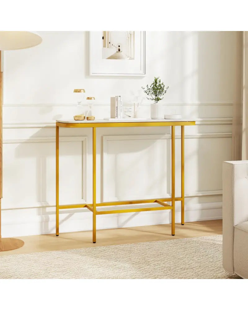 Console Table 44-Inch Entryway Table with Faux Marble Tabletop and Heavy-Duty Metal Frame-White - White - Console Tables