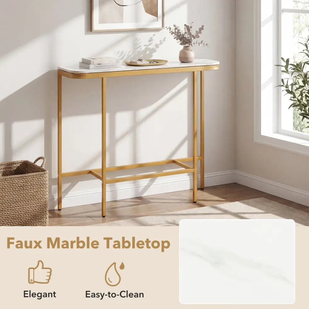 Console Table 44-Inch Entryway Table with Faux Marble Tabletop and Heavy-Duty Metal Frame-White - White - Console Tables