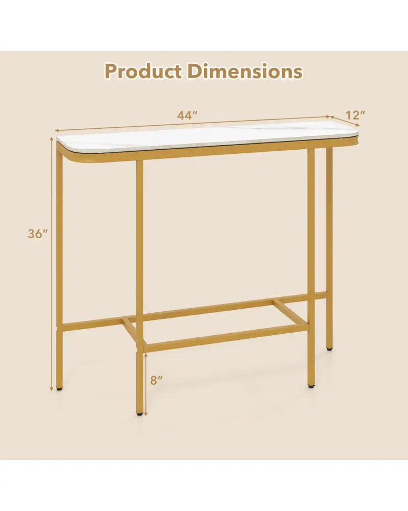 Console Table 44-Inch Entryway Table with Faux Marble Tabletop and Heavy-Duty Metal Frame-White - White - Console Tables