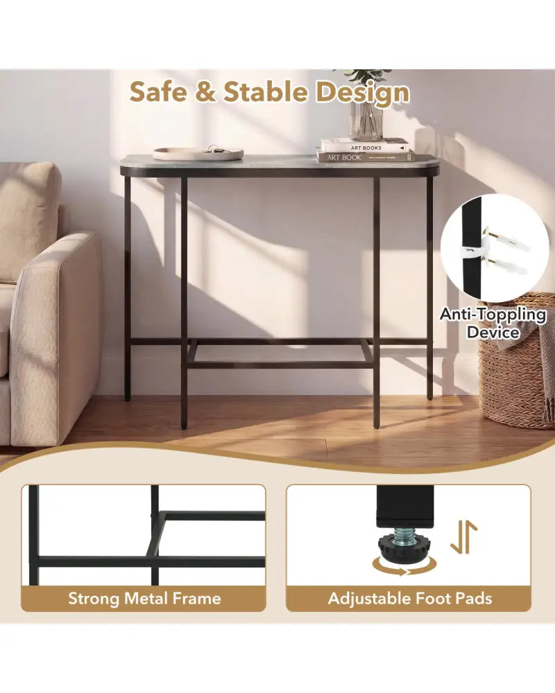 Console Table 44-Inch Entryway Table with Faux Marble Tabletop and Heavy-Duty Metal Frame-Gray - Gray - Console Tables