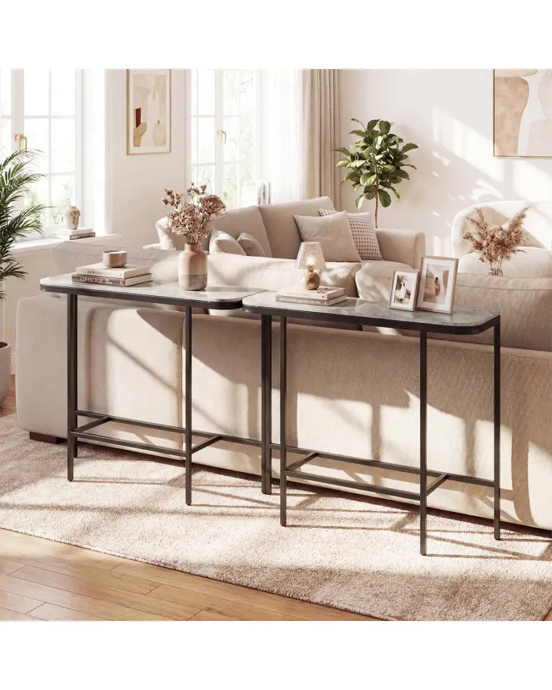 Console Table 44-Inch Entryway Table with Faux Marble Tabletop and Heavy-Duty Metal Frame-Gray - Gray - Console Tables