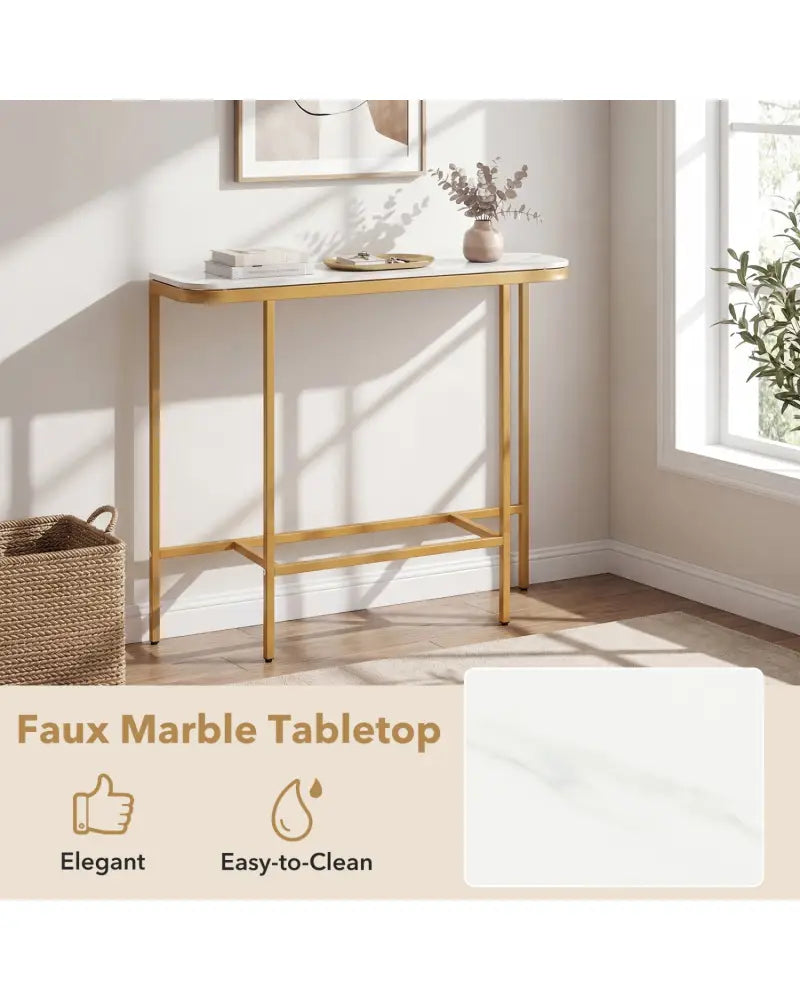 Console Table 44-Inch Entryway Table with Faux Marble Tabletop and Heavy-Duty Metal Frame-White - White - Console Tables
