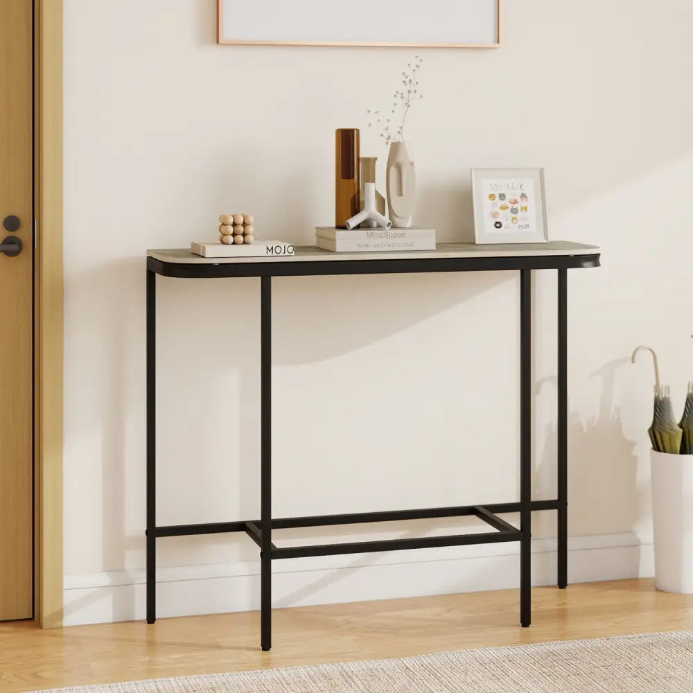 Console Table 44-Inch Entryway Table with Faux Marble Tabletop and Heavy-Duty Metal Frame-Gray - Gray - Console Tables