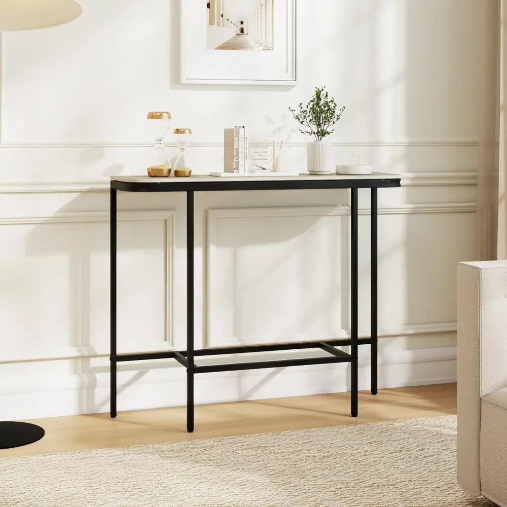 Console Table 44-Inch Entryway Table with Faux Marble Tabletop and Heavy-Duty Metal Frame-Gray - Gray - Console Tables