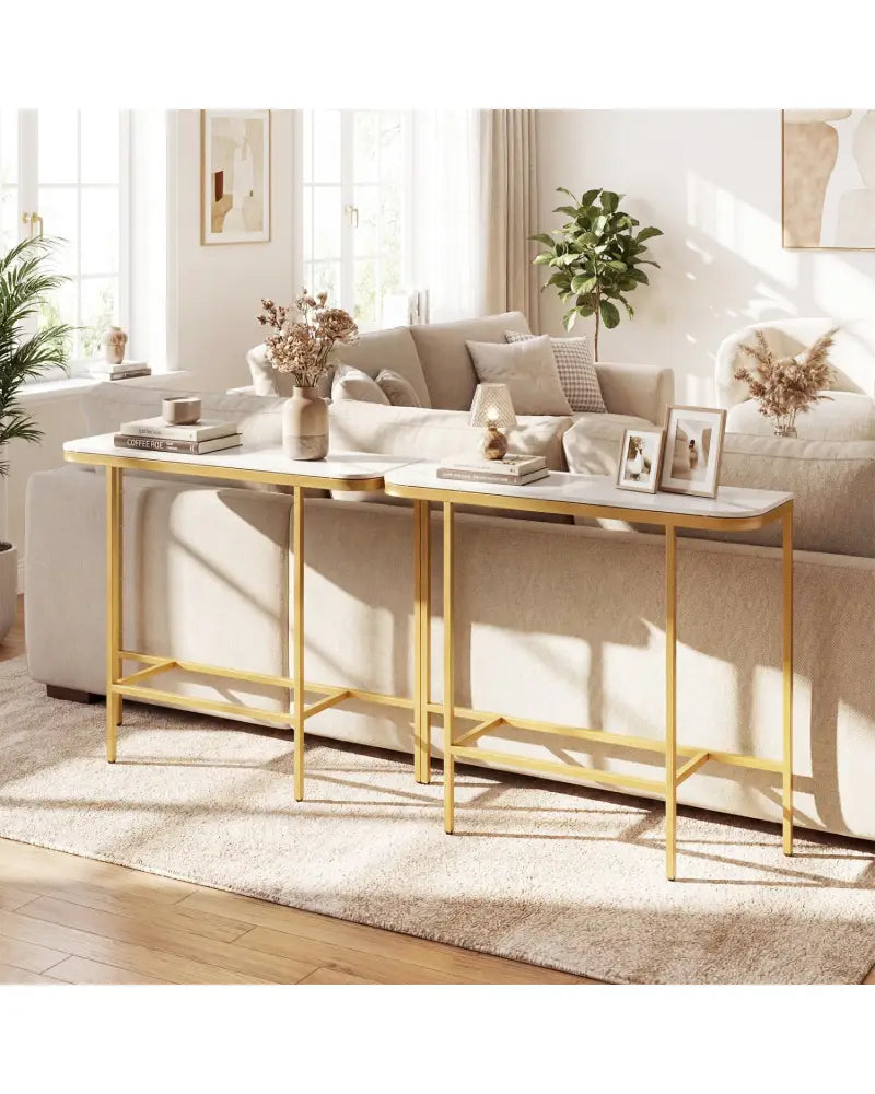 Console Table 44-Inch Entryway Table with Faux Marble Tabletop and Heavy-Duty Metal Frame-White - White - Console Tables