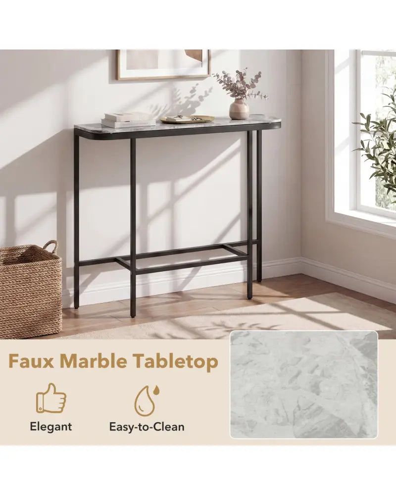 Console Table 44-Inch Entryway Table with Faux Marble Tabletop and Heavy-Duty Metal Frame-Gray - Gray - Console Tables