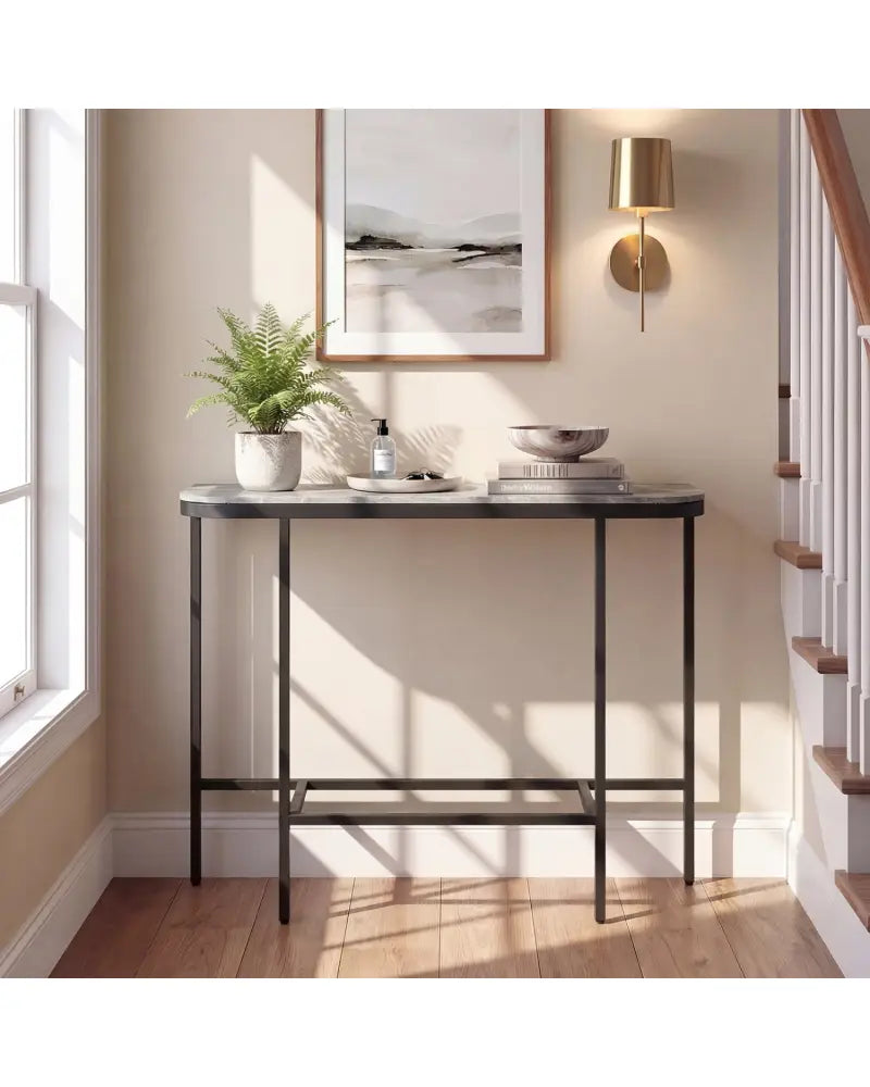 Console Table 44-Inch Entryway Table with Faux Marble Tabletop and Heavy-Duty Metal Frame-Gray - Gray - Console Tables