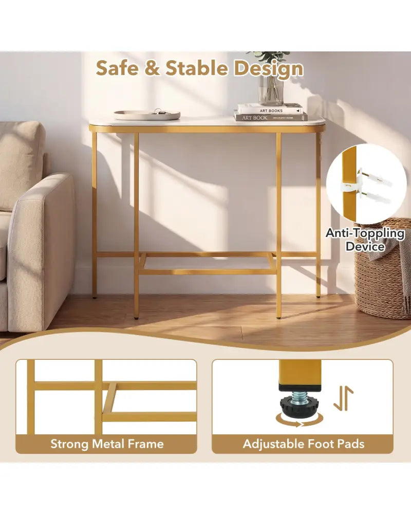 Console Table 44-Inch Entryway Table with Faux Marble Tabletop and Heavy-Duty Metal Frame-White - White - Console Tables
