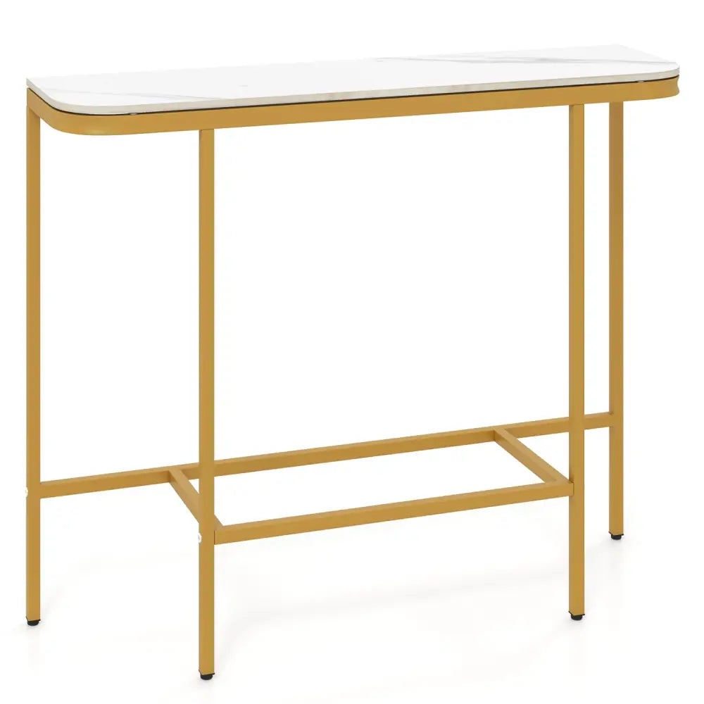 Console Table 44-Inch Entryway Table with Faux Marble Tabletop and Heavy-Duty Metal Frame-White - White - Console Tables