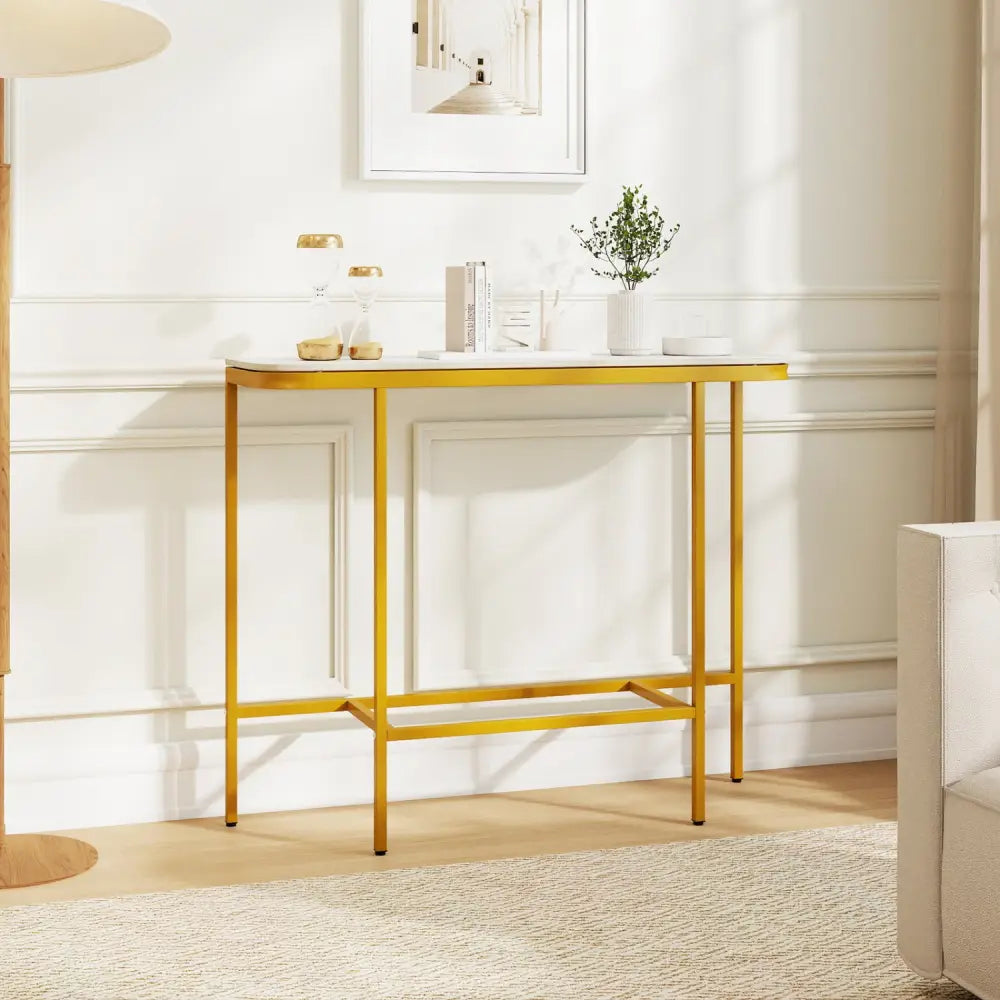 Console Table 44-Inch Entryway Table with Faux Marble Tabletop and Heavy-Duty Metal Frame-White - White - Console Tables