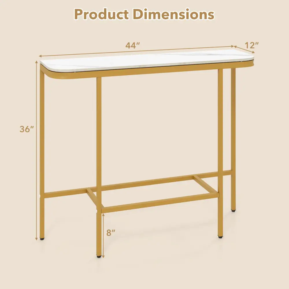 Console Table 44-Inch Entryway Table with Faux Marble Tabletop and Heavy-Duty Metal Frame-White - White - Console Tables