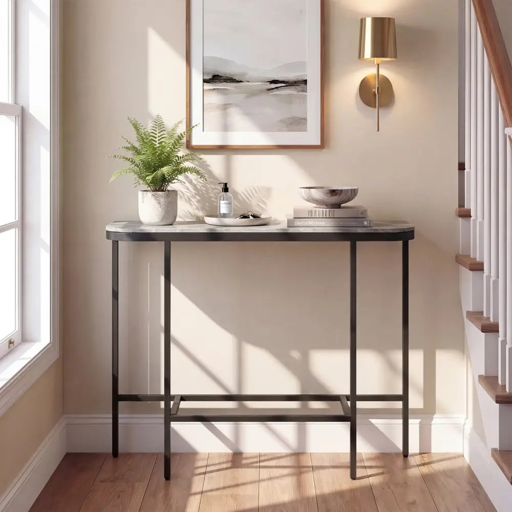 Console Table 44-Inch Entryway Table with Faux Marble Tabletop and Heavy-Duty Metal Frame-Gray - Gray - Console Tables
