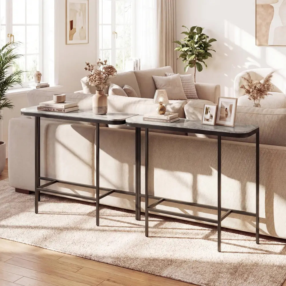 Console Table 44-Inch Entryway Table with Faux Marble Tabletop and Heavy-Duty Metal Frame-Gray - Gray - Console Tables