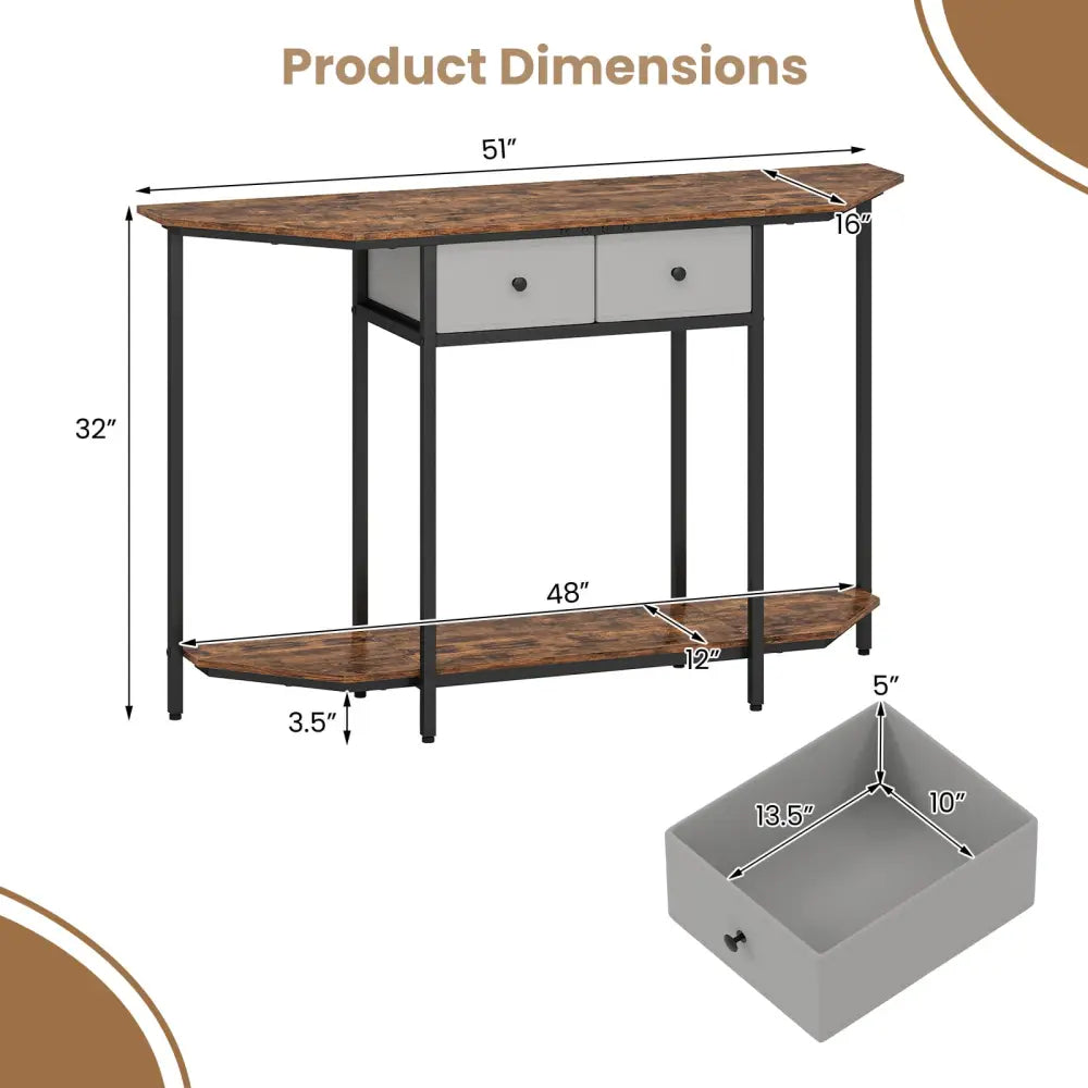 Console Table with 2 Drawers and Open Storage Shelf-Rustic Brown - Rustic Brown - Console Tables