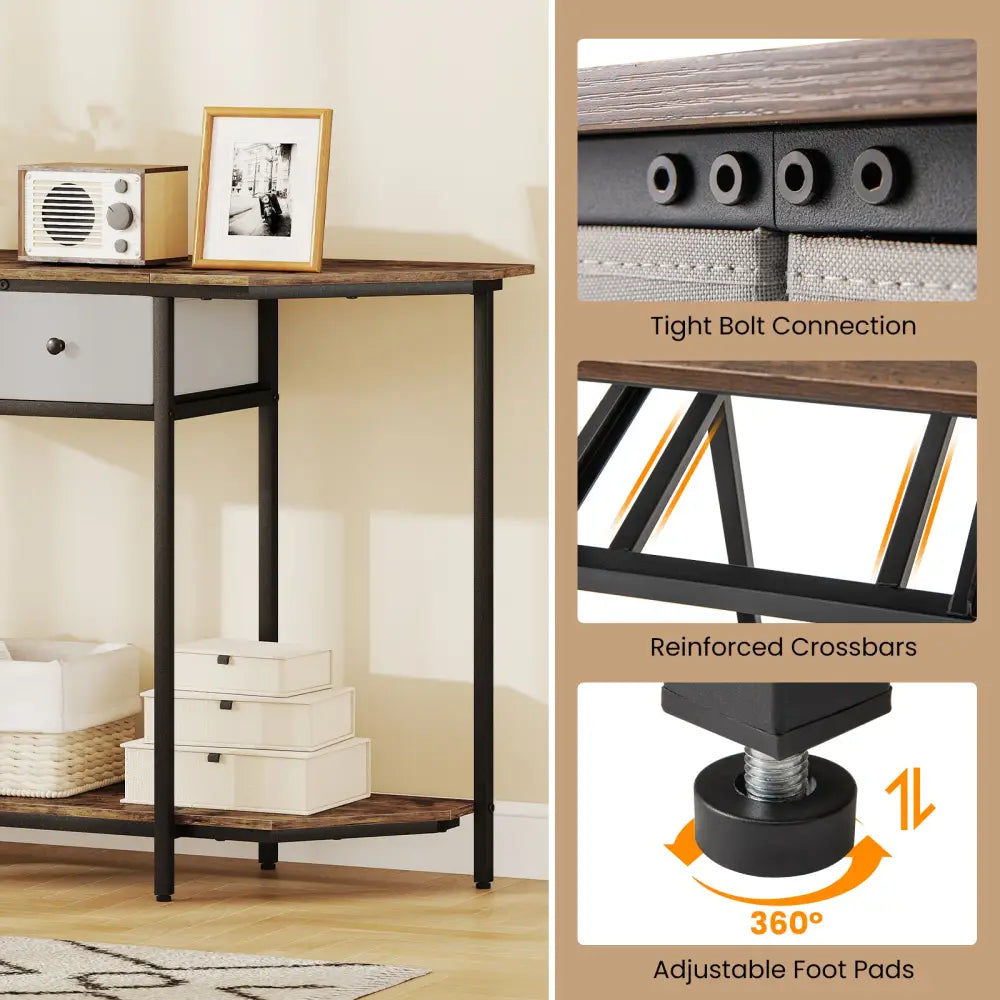 Console Table with 2 Drawers and Open Storage Shelf-Rustic Brown - Rustic Brown - Console Tables