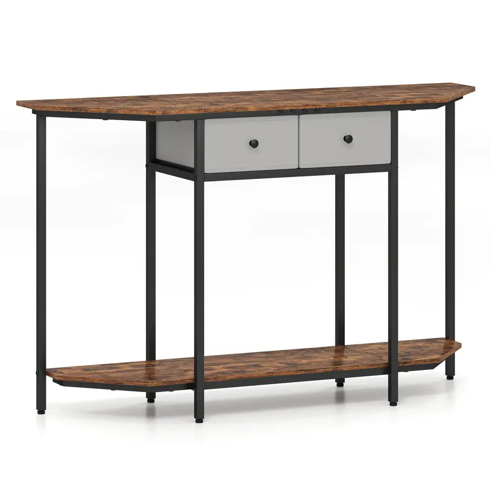 Console Table with 2 Drawers and Open Storage Shelf-Rustic Brown - Rustic Brown - Console Tables