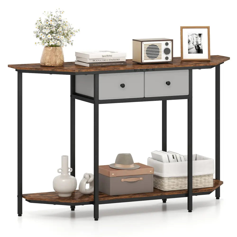 Console Table with 2 Drawers and Open Storage Shelf-Rustic Brown - Rustic Brown - Console Tables